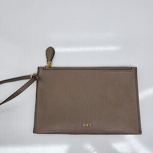 Ralph Lauren RLL Wristlet Taupe Pebbled Faux Leather Clutch Zip 8x5 Slight Flaws